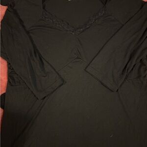 Black Lace Trim 3/4 Sleeve Top Cato Size XL
